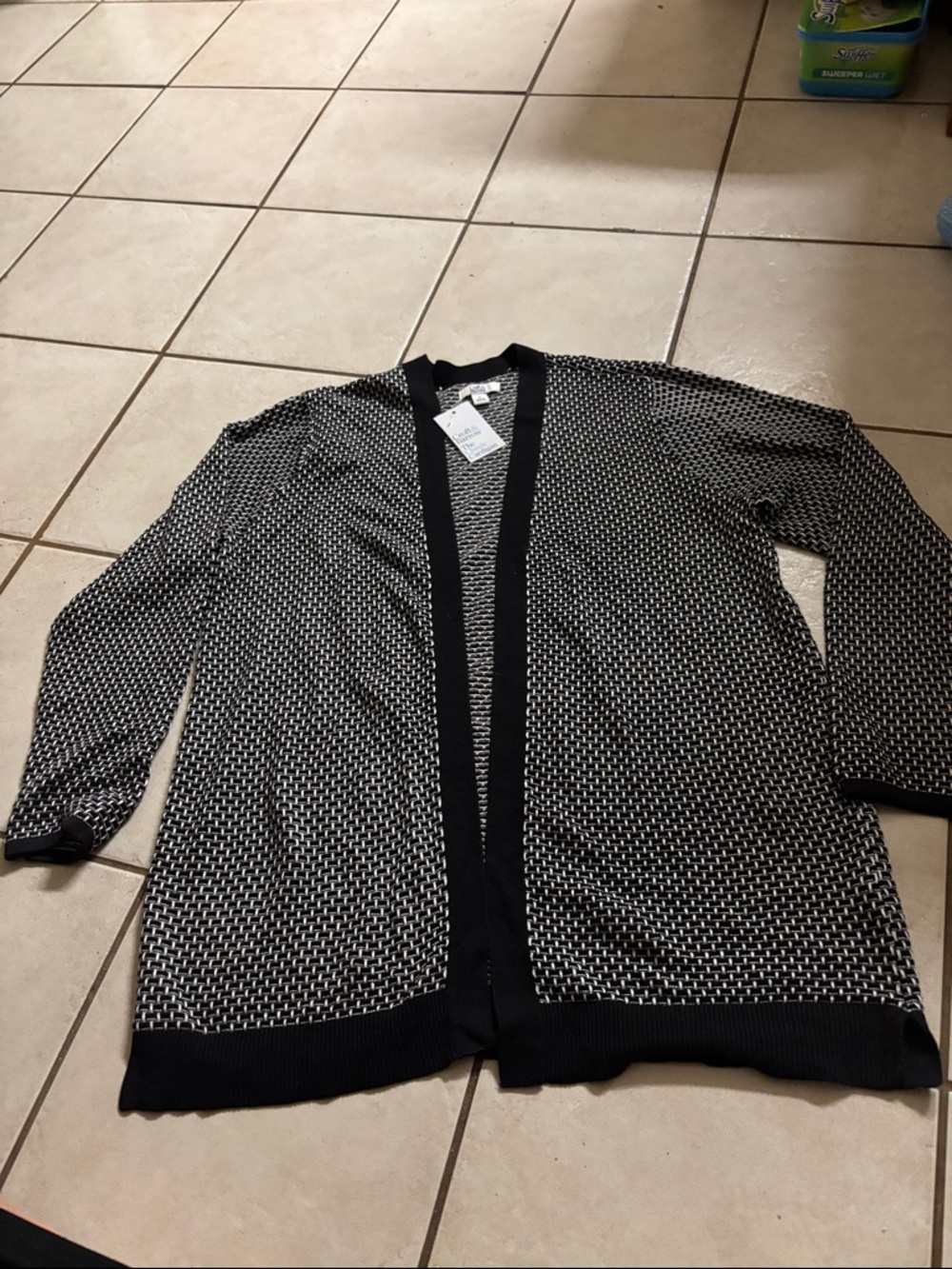 Croft & Barrow Black and White Textured Open-Front Cardigan